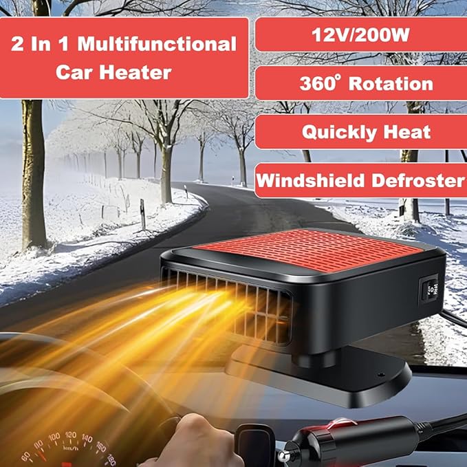 Portable Car Heaters for Vehicle,12V Car Heater that Plugs into Cigarette Lighter,200W Fast Heating Car Defroster Defogger 360° Rotatable 2 in 1 Heating & Cooling (Red)