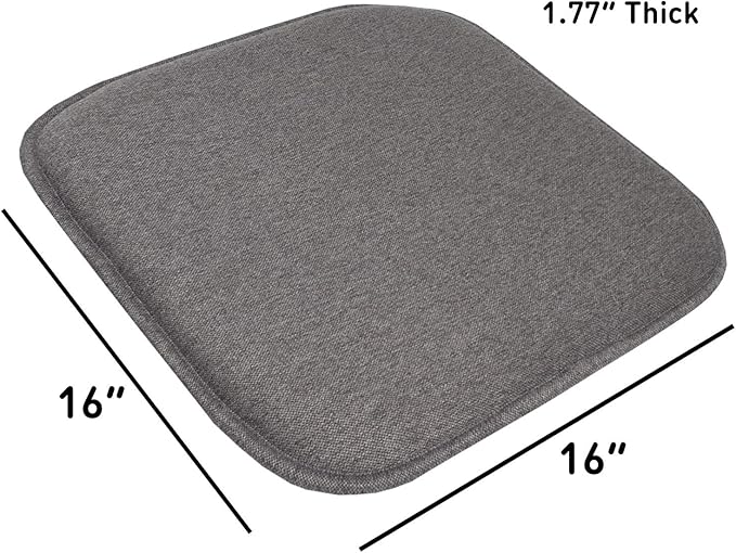 Sweet Home Collection Chair Cushion Memory Foam Pads Honeycomb Pattern Slip Non Skid Rubber Back Rounded Square 16" x 16" Seat Cover, 6 Pack, Charlotte Gray