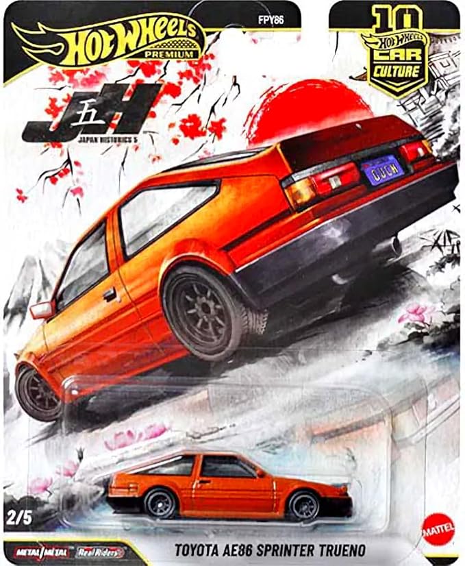 Hot Wheels Japan Historics 5 Premium Car Collection, 5-Pack Diecast Set with Nissan Skyline, Toyota Trueno, Celica, Datsun 620, Honda CRX, Car Culture Series FPY86-961P