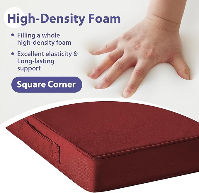 IPYNBAP Outdoor Chair Cushions Set of 4 -Waterproof Outdoor Seat Cushions for Patio Furniture, Patio Chair Cushion with Handle and Ties, Out Door Chair Pads,17x16x2-Square, Burgundy