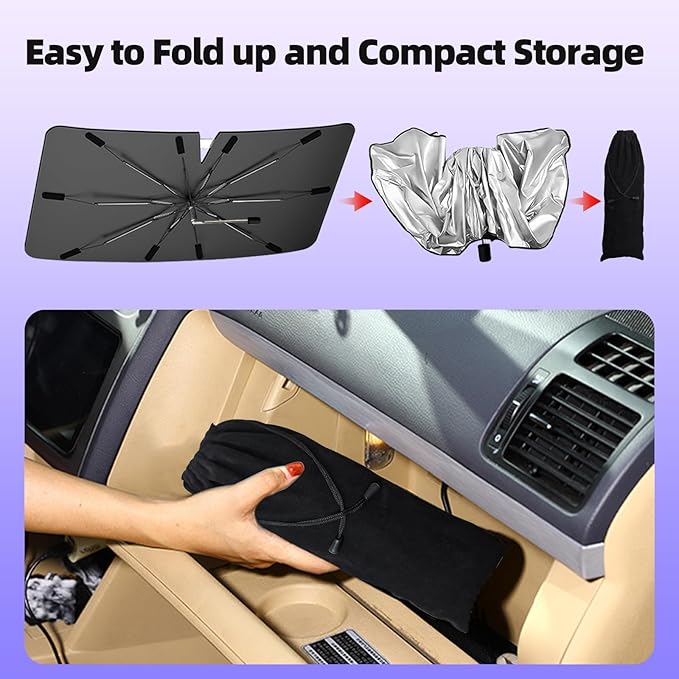 [2026 Upgrade] Windshield Sun Shade Umbrella, Scratch-Free Car Sunshade for SUVs, Foldable Automotive Interior Sun Protection | Highly UV Block Coating Auto Heat Shield Accessories(XX-Large)