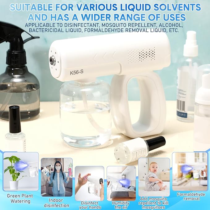 2 Pack Rechargeable Nano Spary Gun Wireless Disinfectant Fogger Machine Handheld Electric Sanitizer Atomizer Portable Barber Mist Sprayer Nano Steam Gun with Blue Light for Home Office Garden