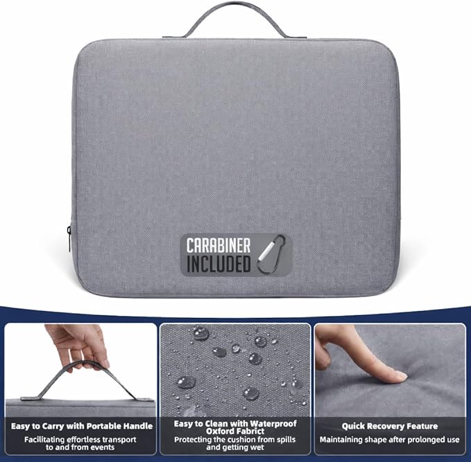 Premium Stadium Seat Cushions for Bleachers – Extra Thick for Long Sitting Hours, Waterproof 2-Pack Bleacher Cushions, Portable, Lightweight Stadium Seat Pads, Suitable for Outdoor Use (Grey)