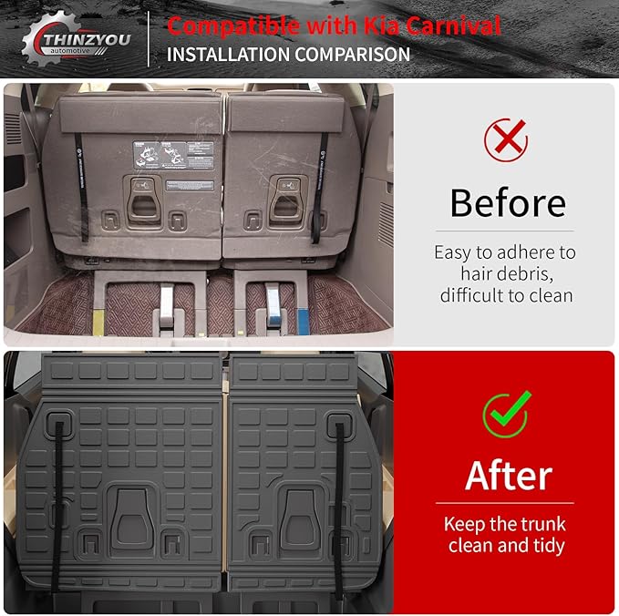 Cargo Mat Compatible with 2022-2025 2026 Kia Carnival & 2025 2026 Carnival Hybrid Trunk Mat Cargo Liner Trunk Liner TPE All Weather Back Seat Cover Protector 2024 Carnival Accessories