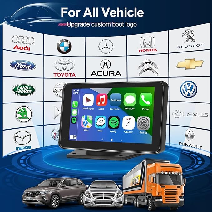 7" Wireless CarPlay Screen for Car - Apple CarPlay & Android Auto Portable Touch Screen with Backup Camera, Bluetooth, FM Transmitter, Voice Control for All Vehicles (Black)