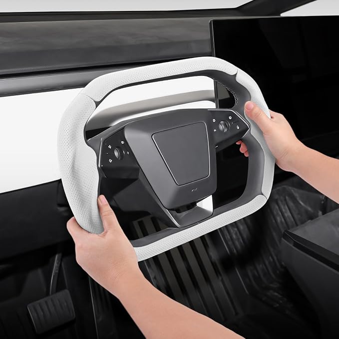 Steering Wheel Cover for Cybertruck 2023-Present Leather Steering Wheel Cover for Tesla Cyber Truck Car Steering Wheel Accessories (Perforated White)