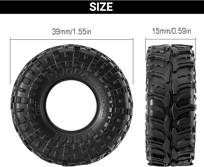 INJORA 39 * 15mm 0.7" HAMROK Tires for 1/30 Axial SCX30 (T7027)