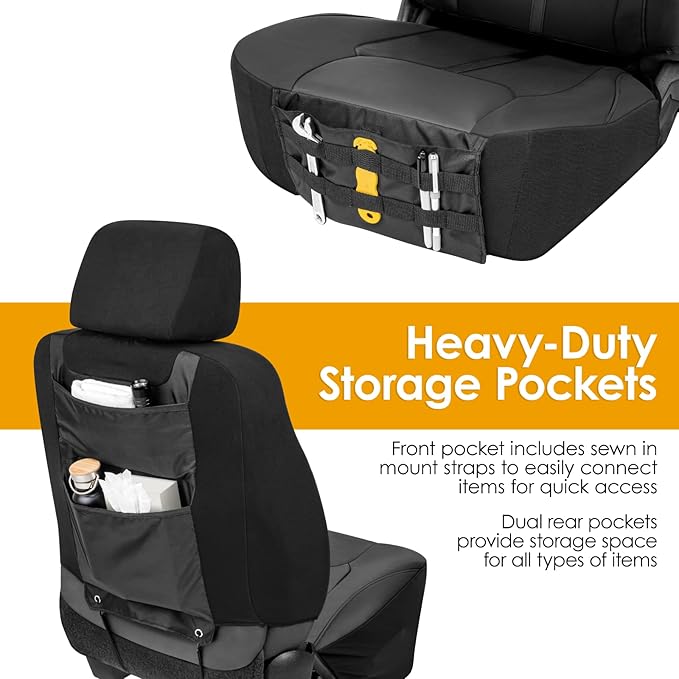 LPI Truck Carson Heavy Duty Truck Seat Covers for Front Seats; Fits Full-Size SUV or Truck; Includes Front, Built-in Molle Style Organizer; Semi-Custom Fit; Faux Leather; 2pcs, Black