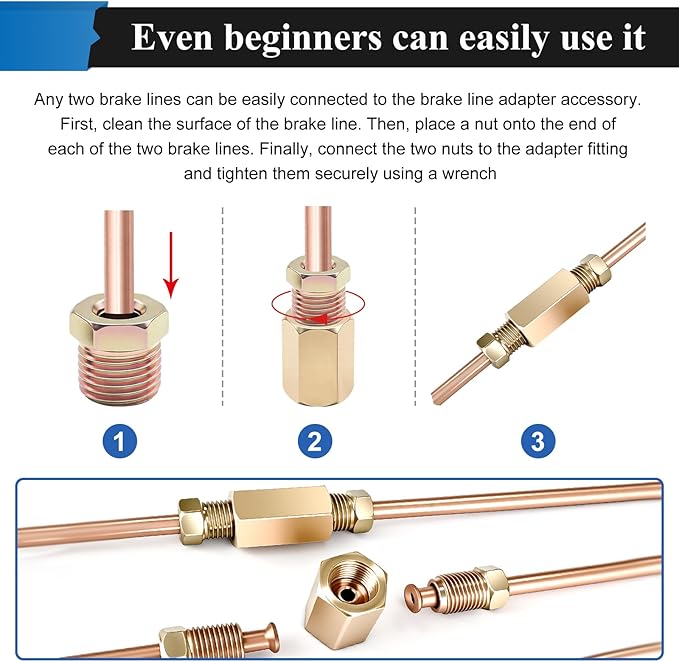 60Pcs 2 Sets 3/16 Inch & 1/4 Inch 25 FT Brake Line Tubing Kit with 58 Pcs Brake Line Fittings, Copper Coated Alloy Steel Brake Lines Kit Replacement for Hydraulic Fuel Transmission Line