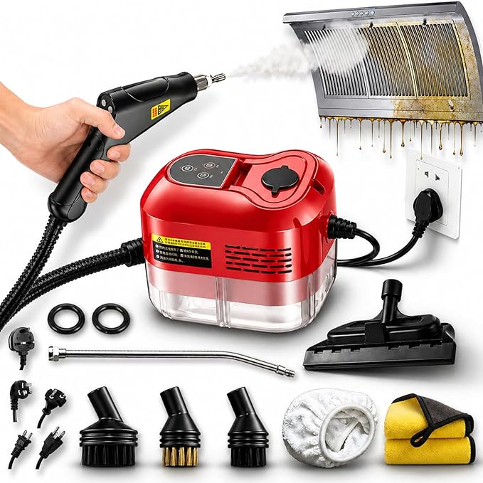 2500W Handheld High-Temperature Pressurized Steam Cleaner, Professional High-Pressure Rapid-Heating Steam Cleaner, Steam Cleaner For Car, Kitchen, Bathroom, Furniture, Windows (Red)