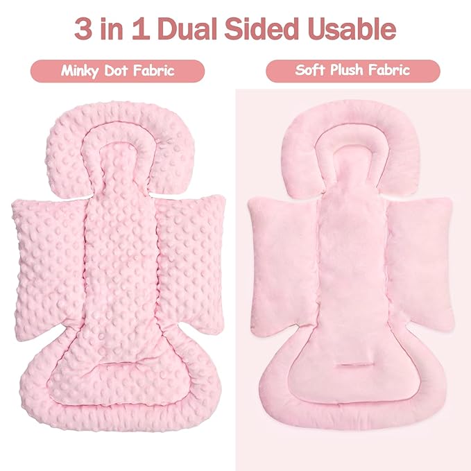 Infant Car Seat Insert Boy Girl, 3 in 1 Newborn Carseat Insert with Strap Pads,Car Seat Head Support for Baby Strollers, Swings, and Bouncers,Comfortable and Machine Washable, Pink