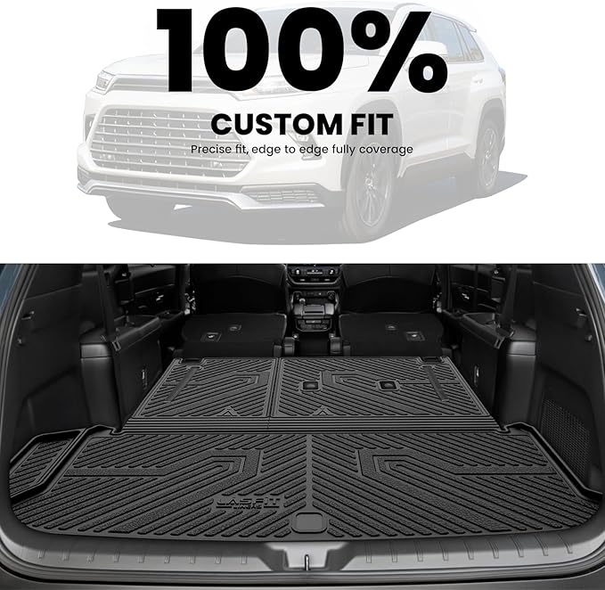 LASFIT Cargo Mat for Toyota Grand Highlander 2026 2025 2024 (Not for Highlander), All Weather TPE Custom Fit Rear Trunk Mat for 2026-2024 Grand Highlander Cargo&Backrest Mats