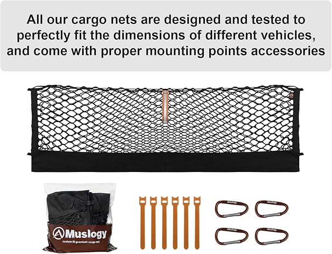 Muslogy Truck Bed Cargo Net Trunk Netting Compatible with Dodge Ram 1500 2019-2025 2026 Accessories, Pickup Cargo Organizer SUV Sedan Storage Net w/Heavy Duty Carabiners