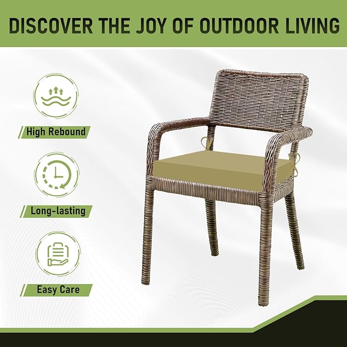 Basic Beyond Outdoor Chair Cushions Set of 4, Square Corner Outdoor Cushions for Patio Furniture, Water Resistant Patio Chair Cushions with 2 Ties, 18.5x16x3, Khaki