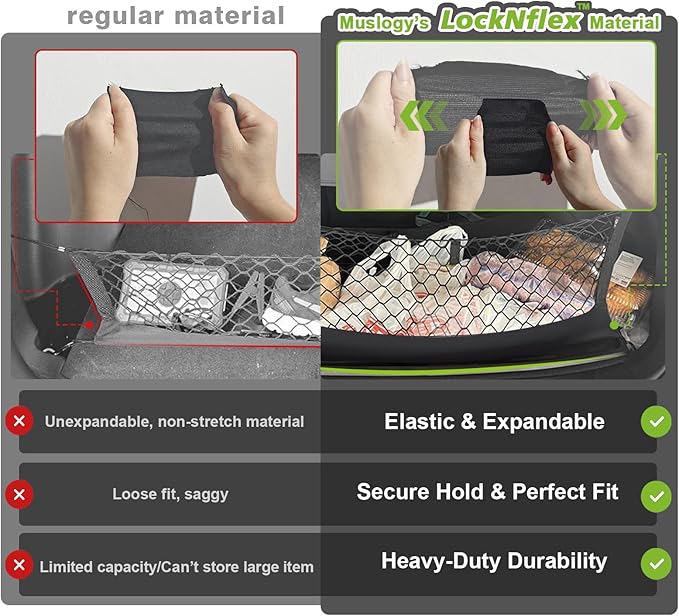 Muslogy Truck Bed Cargo Net Trunk Netting Compatible with 2013-2026 Chevy Silverado & GMC Sierra 1500/2500HD/3500HD Accessories, Pickup Cargo Organizer SUV Sedan Storage Net w/Heavy Duty Carabiners