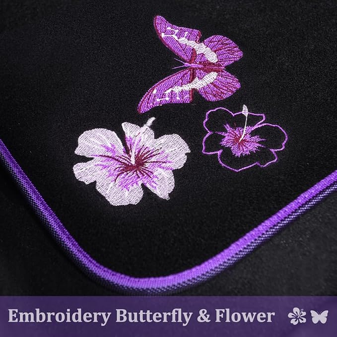 CAR PASS Embroidery Butterfly and Flower Car Floor Mats, Purple Car Floor Mats, Universal Fit 95% Automotive,SUVS,Sedan,Vans,for Women,Girly,Set of 4(Black with Purple)