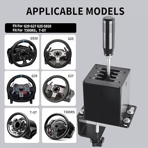 CNRAQR PC USB Simulator Shifter 7+R H Gear Shifter with L Shape Clamp Set for Gear shift PC Windows Steering Compatible with G29/G27/G25, T300RS/GT Wheel