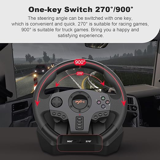 Racing Steering Wheel for PC - PXN-V900 270°/900° Rotation Gaming Steering Wheel with Pedals
