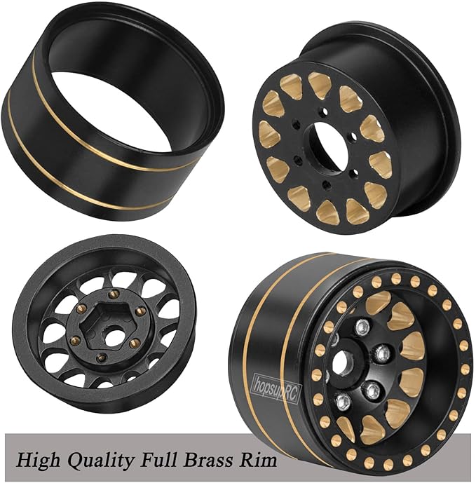 RC Full Brass 1.0in Beadlock RC Truck Tires Wheel Tires Upgrades Part for 1/18 1/24 Trx4m Axial SCX24 RC Crawler,RC Wheels Hops Up(4pcs Black)