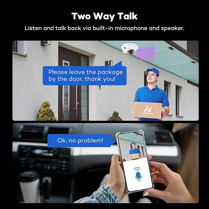 ONWOTE 4K 8MP 2 Way Audio PoE IP Security Camera, Vandal Proof IK10, 3840x2160 8 Megapixels, 134° Wide View, AI Human Vehicle Detection, Commercial Wired Camera for Business, Add-on to PoE NVR System