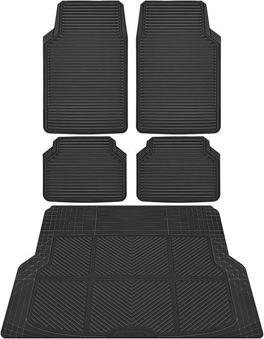 CAR PASS Black Rubber Car Floor Mats & Cargo Liners, All Weather Car Mats & Trunk Mats,Waterproof Automotive Floor Mats Trim to Fit for Most Cars Sedans SUVs Vans, Durable Heavy Duty Anti-Slip,Black