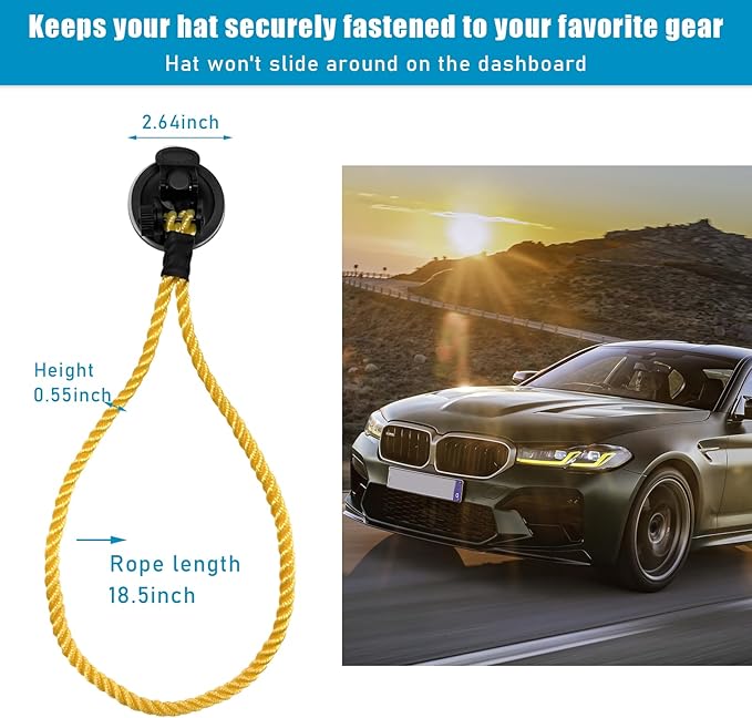 Ziciner Cowboy Hat Mounts for Your Vehicle, Hat Mounts with Suction Cup, Hat Holder Rack to Keeps Your Hat Securely On The Dash, Universal Interior Accessories for Trucks, SUVs, Cars (Yellow)