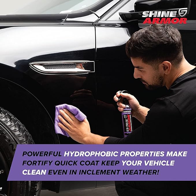 Car Wax Spray and Ceramic Coating for Cars - 3 in 1 Waterless Car Wash and Detailing - Quick Effect Coating Agent for Car - High Gloss Top Coat, Shiny Car Stuff by Shine Armor - Protective Wax 16FlOz