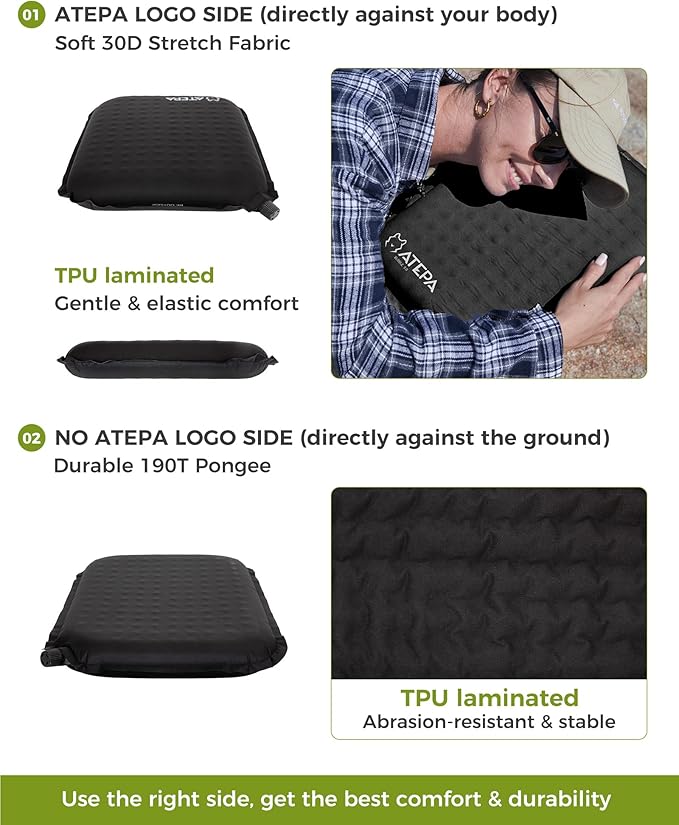 ATEPA Inflatable Seat Cushion, Compact Self-Inflating Seat Cushion for Stadium Airplane Air Travel Bleacher Camping, Blow Up Foam Seat Pad for Outdoor Sports Events Backpacking Hiking Sitting