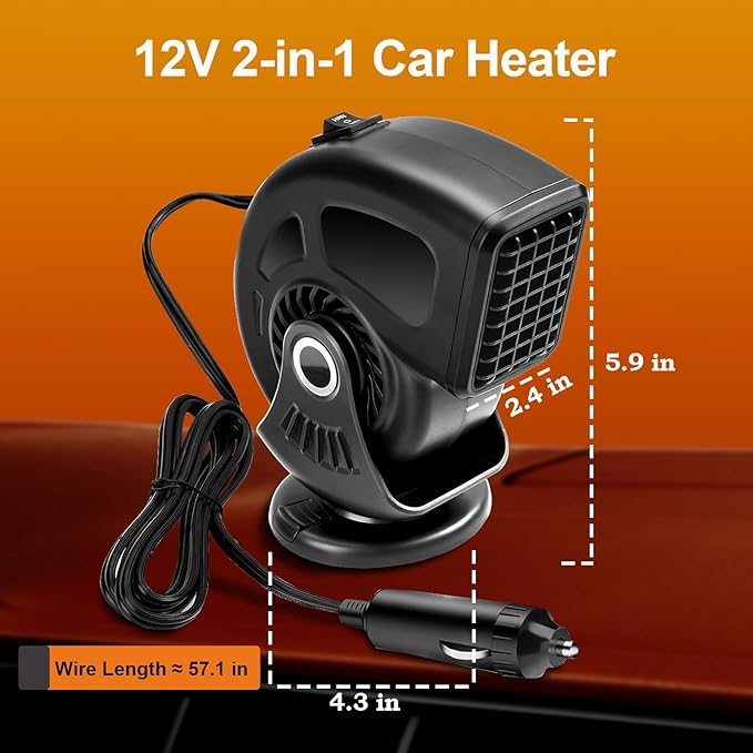 Car Heater,12V Portable Heaters for Car,Plugs into Cigarette Lighter,360° Adjustable Fast Heating Auto Car Window Defroster Windshield Defogger,2 in 1 Heating & Cooling Automobile Heater(Black)