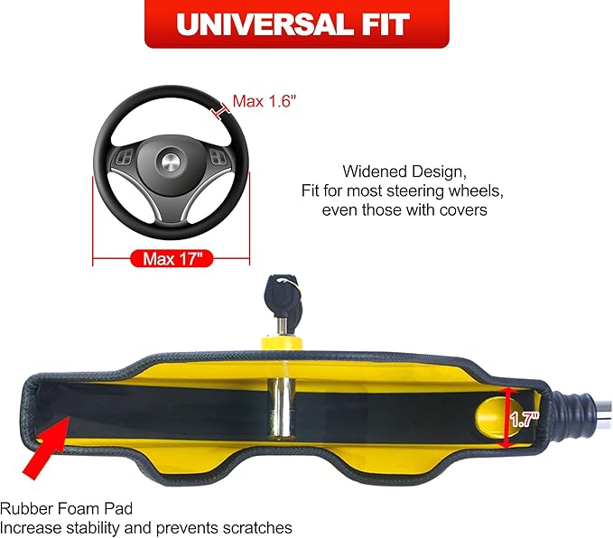 KAYCENTOP Universal Steering Wheel Lock Anti-Theft Car Devices Half Cover, Security Wheel Locks for Car, Adjustable Car Wheel Lock Fit Most Vehicle, Great Deterrent Yellow
