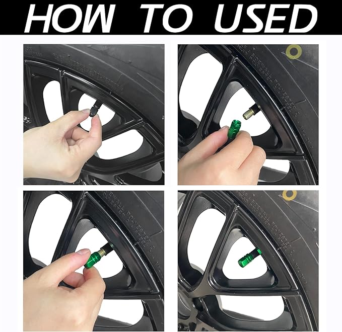 JUSTTOP Car Tire Valve Stem Caps, 12pcs Air Caps Cover, Universal for Cars, SUVs, Bike, Trucks and Motorcycles-Green