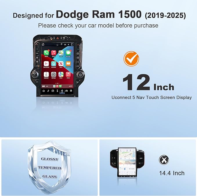 Ram 12 Inch Screen Protector for 2019-2026 Dodge Ram 1500 2500 3500 Uconnect 5 Nav Pickup Truck 12-In Display Ram 1500 Accessories 9H Anti-Scratch Tempered Glass Protective Film