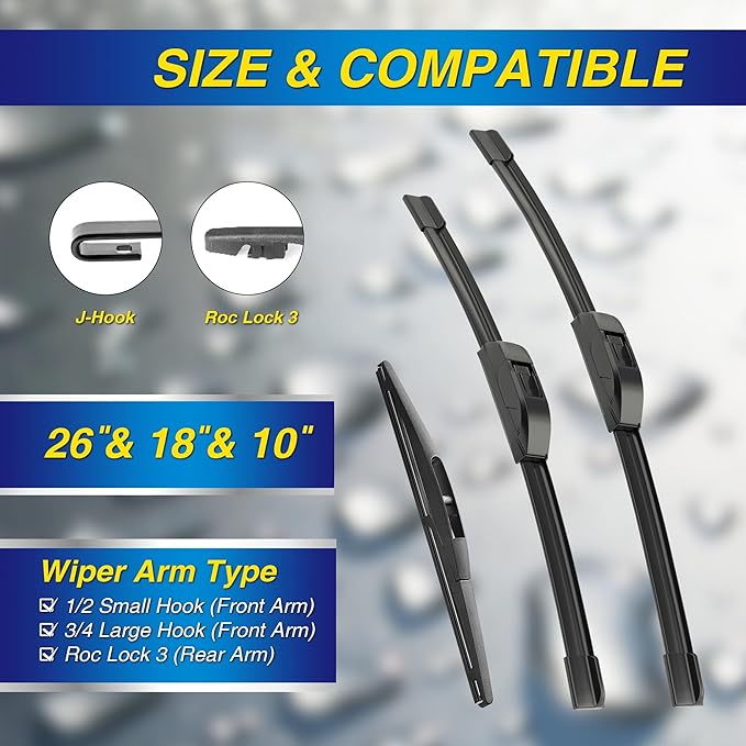 5 PLUS® Silicone Windshield Wipers Replacement for 2016-2022 HONDA HRV HR-V Wiper Blades(Set of 3),Automotive Replacement Windshield Wiper Blades For My Car-26"/18"/10"