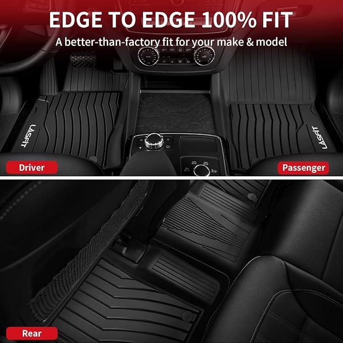 LASFIT Floor Mats for Mercedes Benz GLE 2016-2019 & ML Class 2012-2015 350/400 /63 AMG S, All Weather TPE Floor Liners Custom Fit GLE & ML Car Mats, 1st & 2nd Row, Black