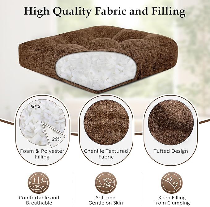 downluxe Chair Cushions for Dining Chairs 2 Pack, Tufted Indoor Chair Pads with Non-Slip Bottom, U-Shaped Kitchen Chair Cushions, 17"x17"x4", Brown