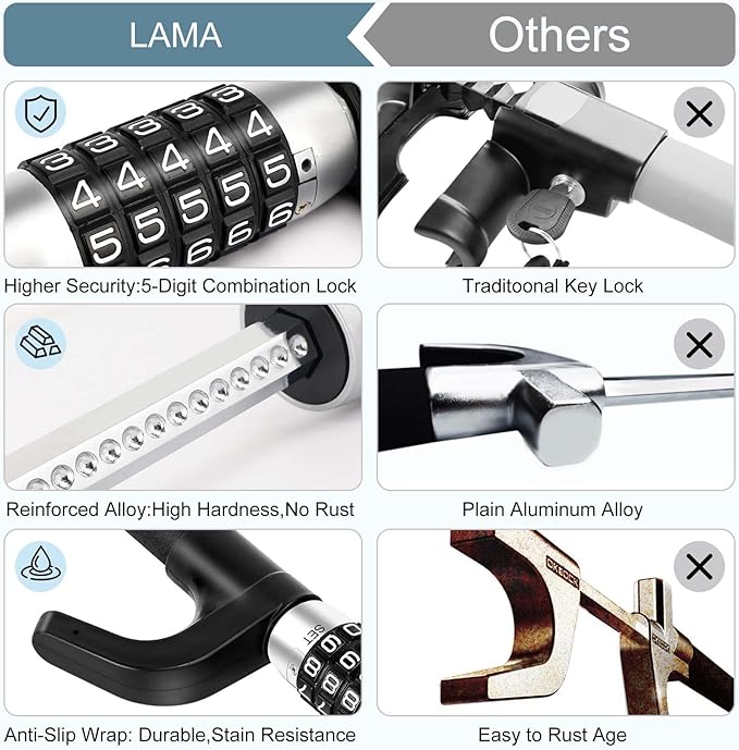 5 Digital Combination Car Steering Wheel Lock, LAMA Password Code Steering Lock, Retractable Keyless Heavy Duty Steering Wheel Lock, Universal Anti-Theft Car Steering Fit for Cars, Trucks, Vans, SUV