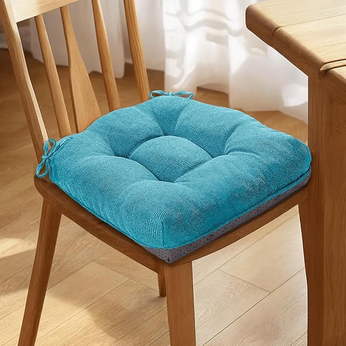 MAGIC ELEPHANT Chair Cushions for Dining Chairs, Memory Foam Kitchen Chair Cushions Set of 4, Non-Slip Thick Dining Room Chair Pads Seat Cushions, 15.5" x 15.5" x 4" (Aqua Blue)