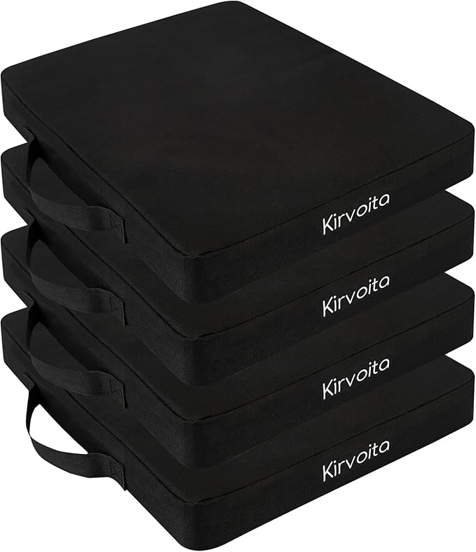 Portable Bleacher Seat Cushions 4 Pack, Waterproof Oxford Fabric Filled with High Density PU Foam (Black)