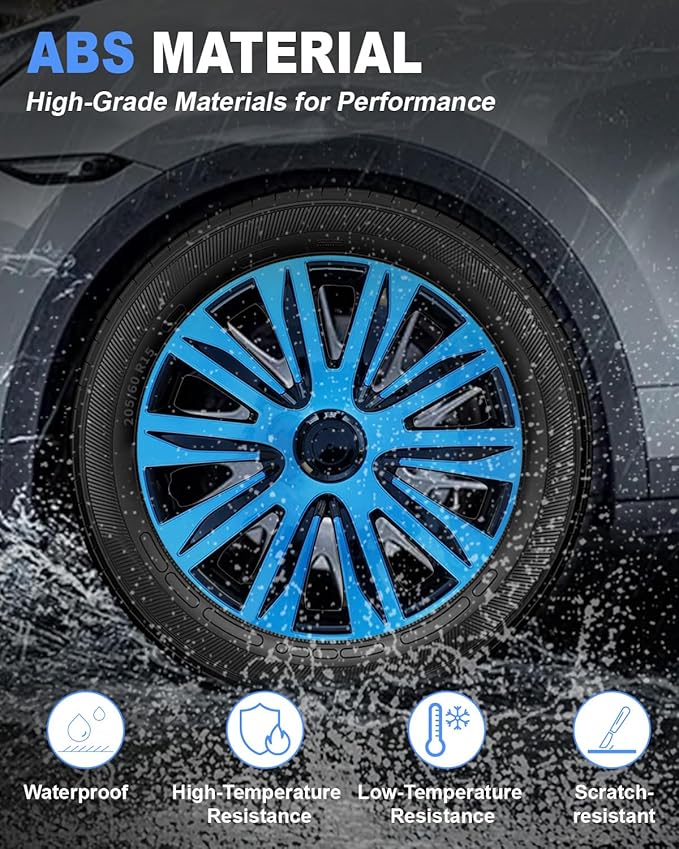 ABX Hubcaps,15 inch hubcaps Set of 4, Wheel Rim Cover ABS Material, Snap On Car Truck SUV Replacement, for Toyota Camry Nissan Mazda etc, Black&Blue