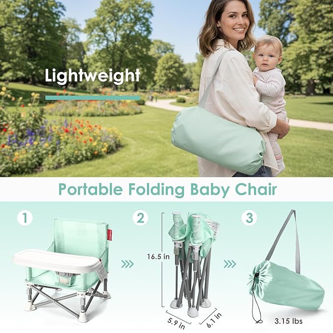 Tiny Marvels Portable Booster Seat, Foldable Baby High Chair with Removable Tray, Safety Harness & Carry Bag – for Toddlers Ages 6M-3Y, Ideal for Dining, Travel, Camping & Family Time
