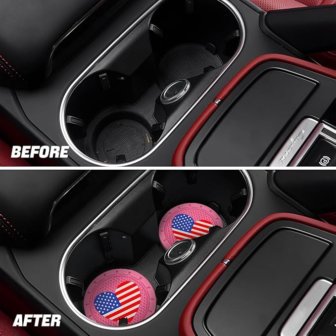 AUCELI 4 Pack Car Cup Holder Coasters, Colored American Flag US Flag Insert Car Cup Coaster, 2.75 Inch Anti Slip Shockproof Embedded Drink Mat, Vehicle Interior Decor Accessories