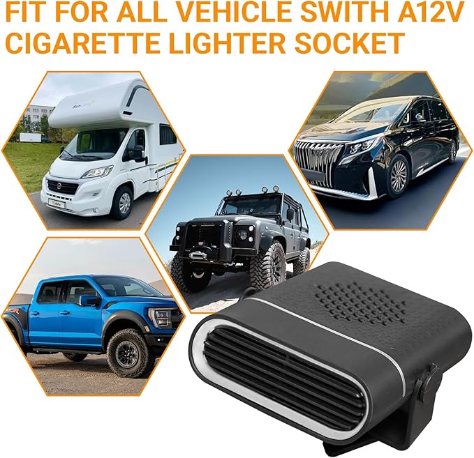 150W 12V car heater and Fan, Portable Auto Defroster Defogger with Dual Mode, 360° Rotatable for Interior Warming and Cooling, Easy Plug-in