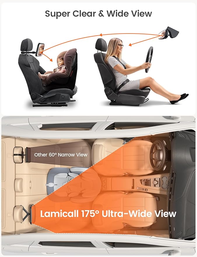 Lamicall Baby Car Mirror for Backseat - Never Shake Clip Hook, Safest Acrylic Rear Facing Car Seat Mirror, 3S Access, 360° Rotation & Wide Clear View, Newborn Baby Accessories Gifts