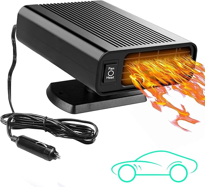 Car Heater 12V, 150W Portable Car Heater Fan with Dual Heating & Cooling, Quick Defrosting & Demisting for Windshield, Universal for Truck/SUV/Car (Cigarette Lighter Plug)
