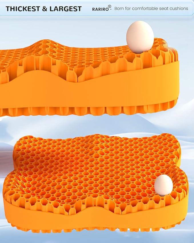 Gel Seat Cushion for Long Sitting(Enlarged & Thickened), Cooling Pressure Relief Seat Cushion for Wheelchair, Driving, Kayak, Office Desk Chair Seat Pad Gel for Heavy People[Orange-2.75"Thick]