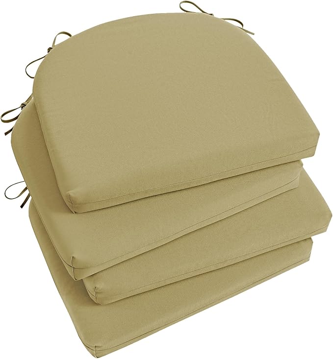 Basic Beyond Outdoor Chair Cushions Set of 4, Outdoor Cushions for Patio Furniture, Water Resistant Patio Chair Cushions with 2 Ties, 17x16x2, Khaki