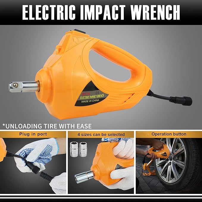E-HEELP 3 Ton Electric Car Jack, 12V Automatic Scissor Lift Floor Jack with Impact Wrench Kit for Sedans, Lifting Range 4.72-14.57 Inches, 6600 lbs Load Capacity