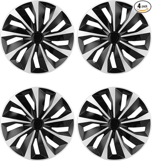 ABX Hubcaps, 15 inch hubcaps Set of 4, Wheel Rim Cover ABS Material, Snap On Car Truck SUV Replacement, for Toyota Camry Nissan Mazda etc, Black & Silver
