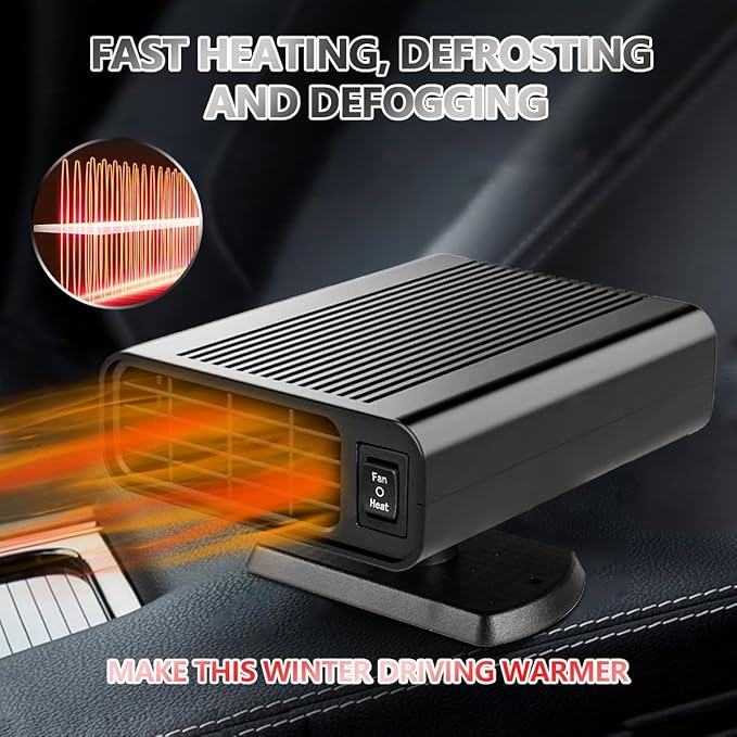 12V Car Heater -150W Portable Heater for Car Defroster, Car Heater that Plugs into Cigarette Lighter 2-in-1 Heating/Cooling Windscreen Heater Fan