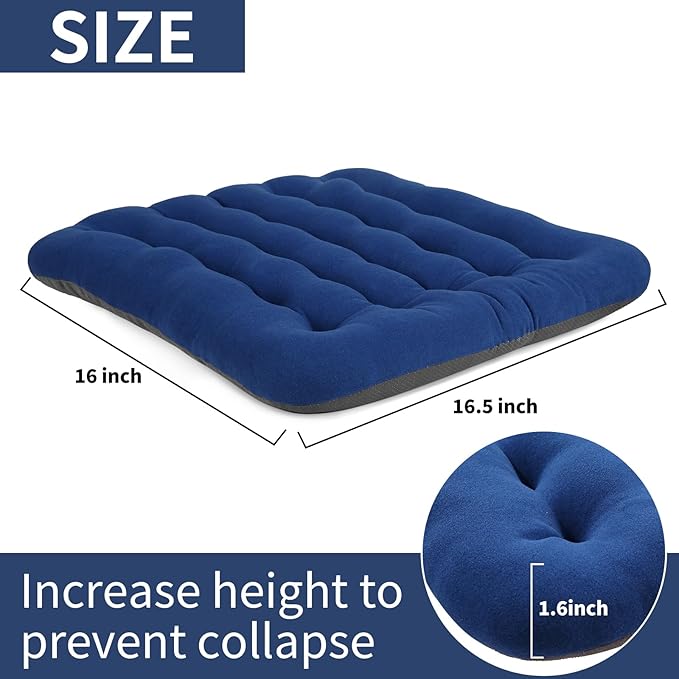 BUYUE Good Support Office Chair Cushion Padded, Soft Velvet Comfortable Non-Slip Seat Cushion for Computer Desk Kitchen Chair (1 Count, Blue)